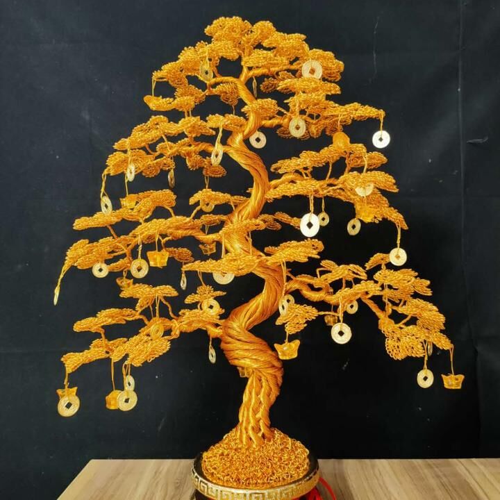手工銅絲編織發(fā)財樹車龍鋁鐵絲搖錢樹制作工藝品串珠店鋪孔雀擺件